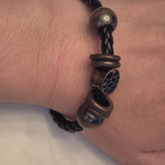 Men's Black and Bronze Braided Bracelet - Picture 6 of 6